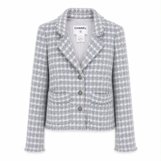 CHANEL - JACKET TWEED GREY WITH CC BUTTONS SIZE 38 FR