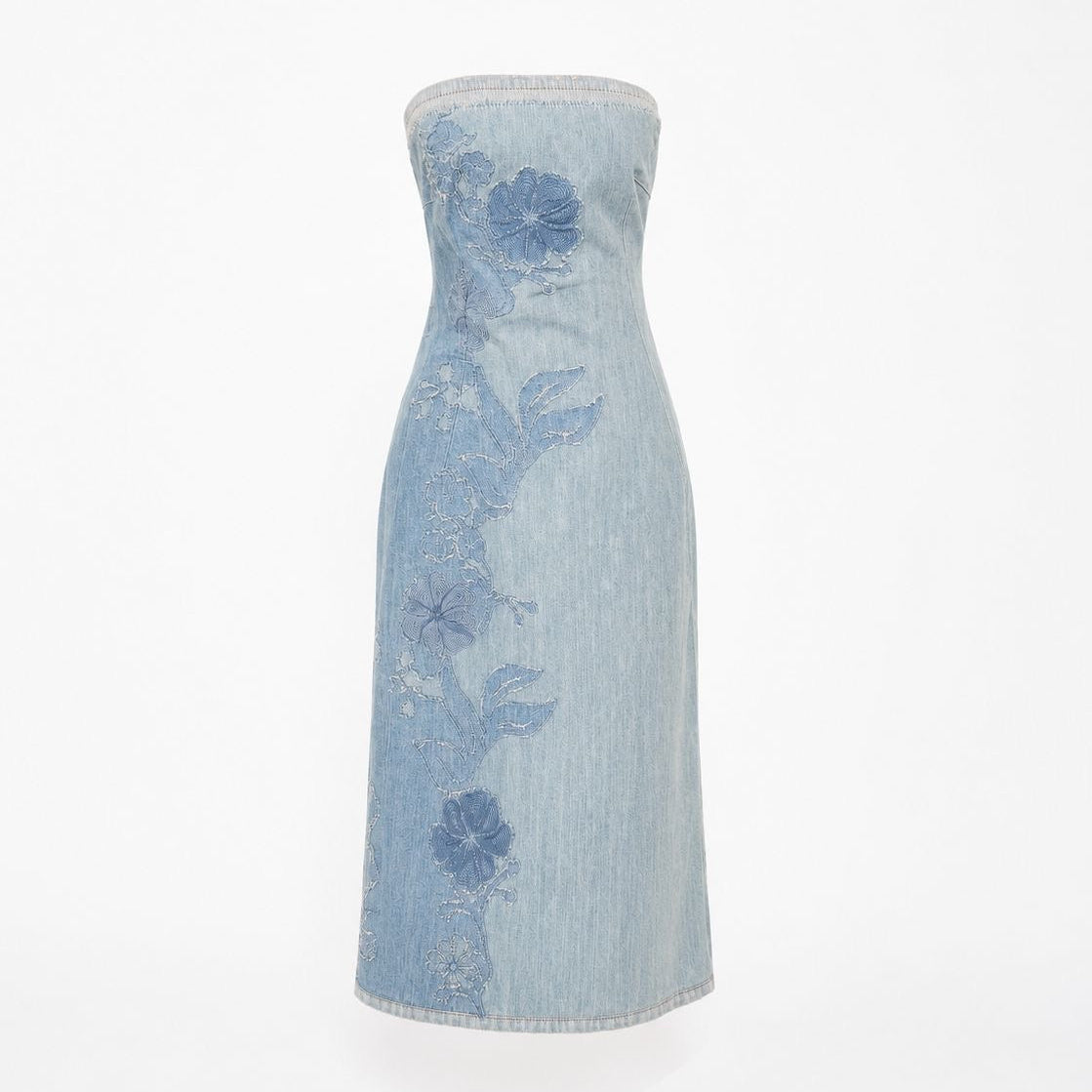 SCERVINO - DRESS DENIM OFF-SHOULDER LIGHT BLUE SIZE 42 IT