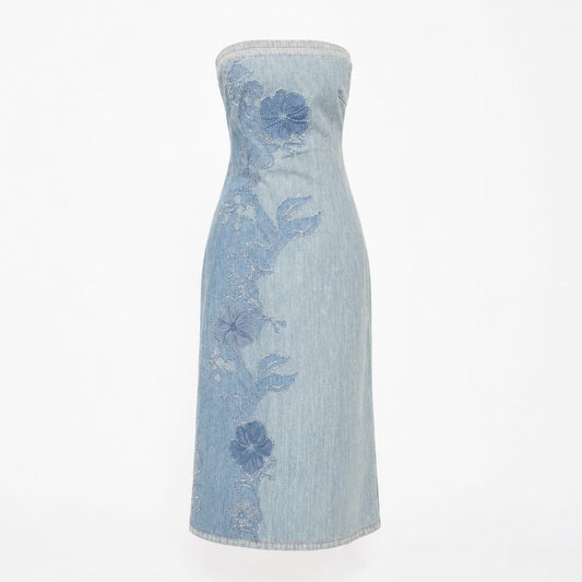 SCERVINO - DRESS DENIM OFF-SHOULDER LIGHT BLUE SIZE 42 IT