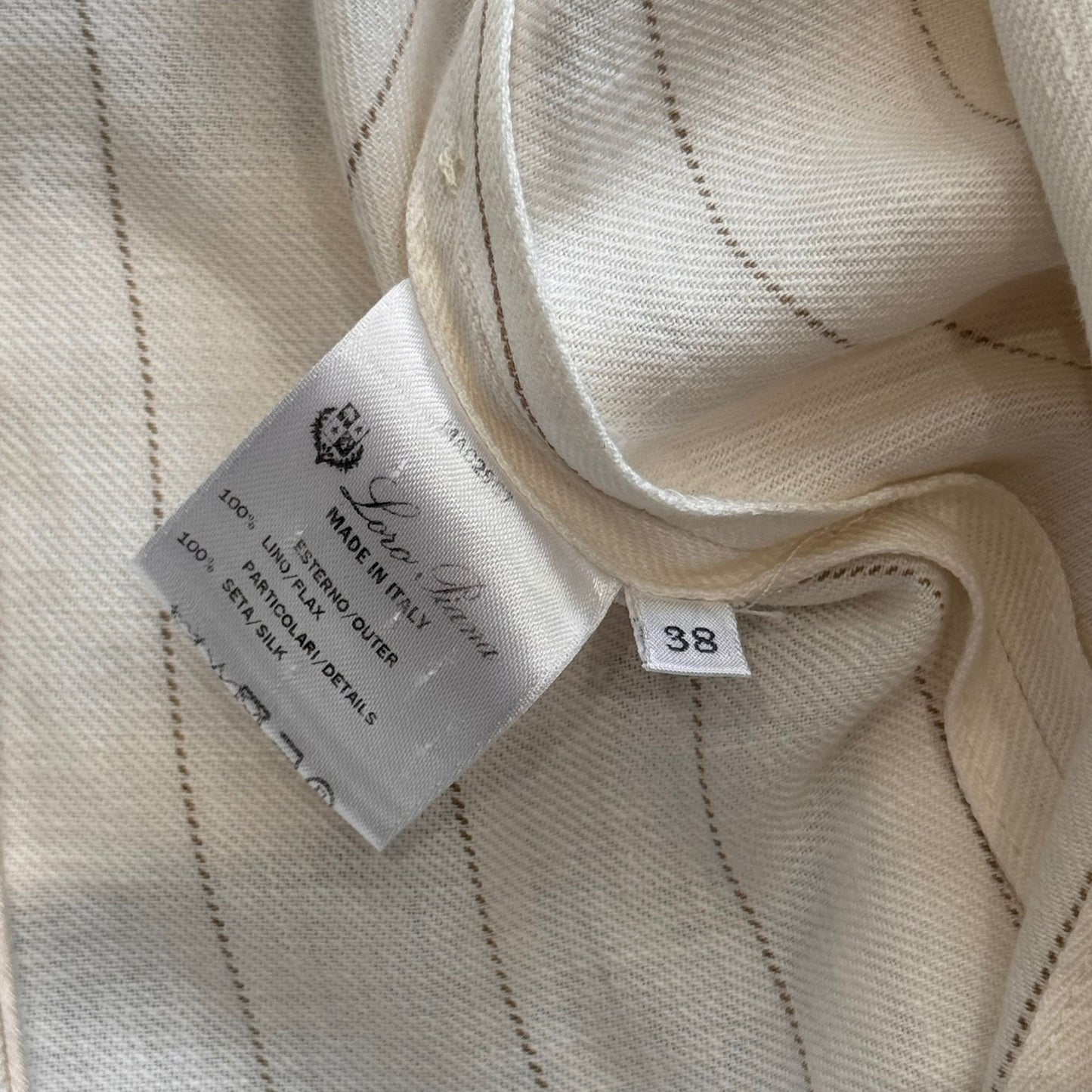LORO PIANA - BLAZER LINEN STRIPED MILKY AND LIGHT BROWN WITH BELT SIZE 38 IT