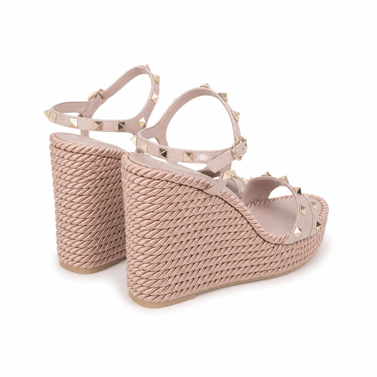VALENTINO - WEDGE SANDALS ROCKSTUD PINK LEATHER SIZE 41 EU
