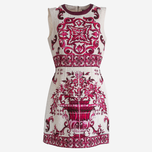 DOLCE & GABBANA - DRESS MIDI MAJOLICA PRINT RED AND WHITE SIZE 44 IT