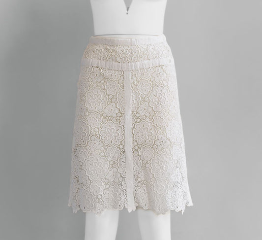CHANEL - SKIRT MIDI FLORAL WHITE LACE SIZE 38 FR