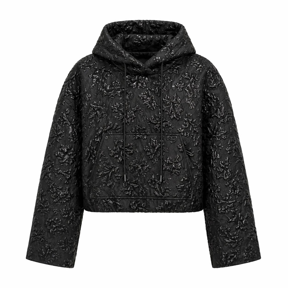 VALENTINO - JACKET HOODED BLACK FLORAL JACQUARD SIZE S