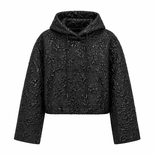 VALENTINO - JACKET HOODED BLACK FLORAL JACQUARD SIZE S