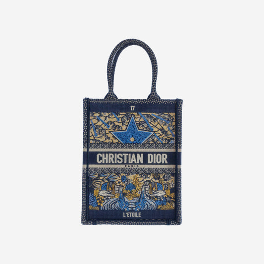 DIOR - BOOK TOTE VERTICAL EMBROIDERED BLUE