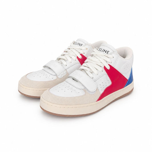 CÉLINE - SNEAKERS CT02 WHITE LEATHER WITH BEIGE SUEDE, RED AND BLUE ACCENTS SIZE 35 EU