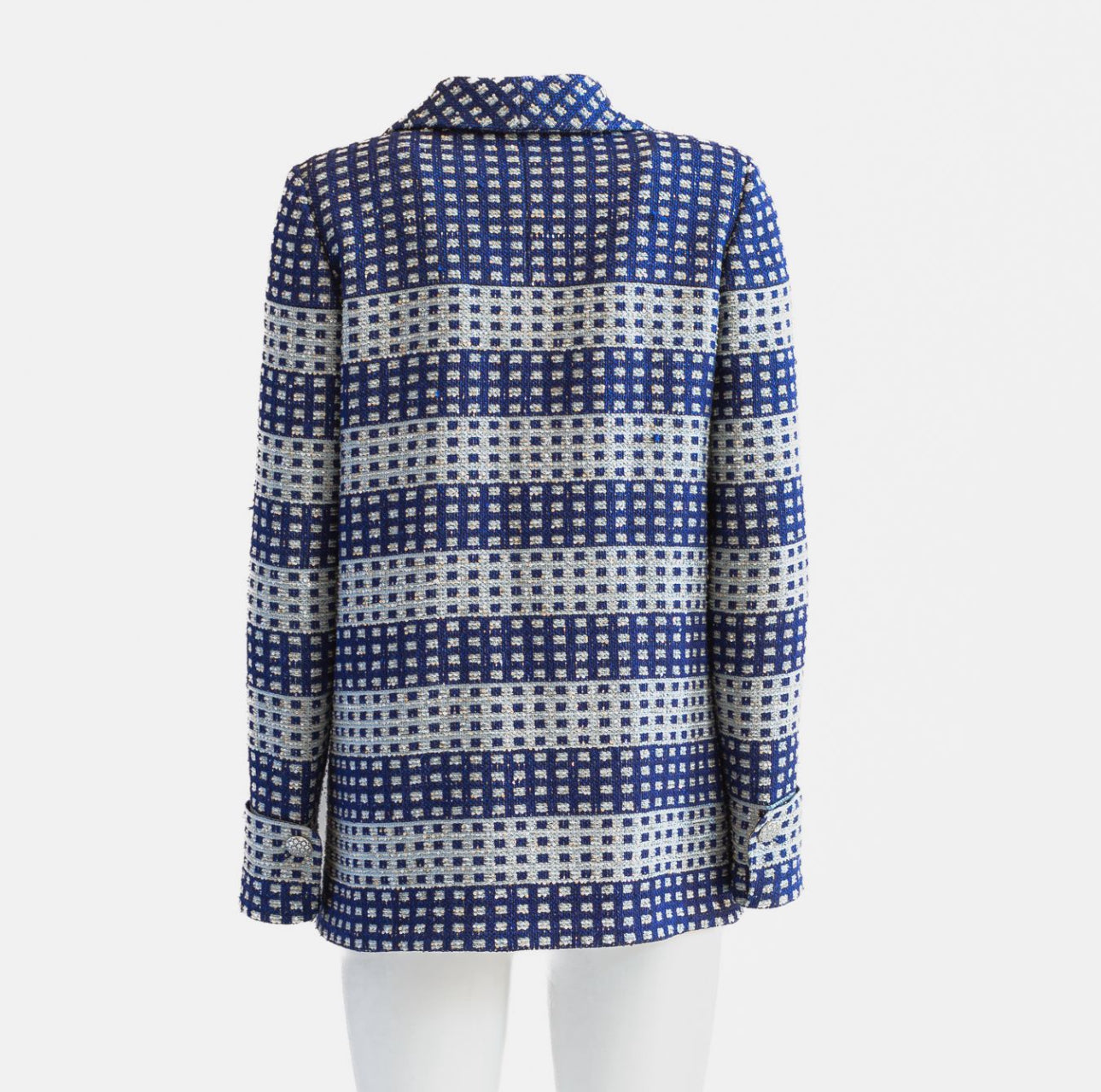CHANEL - JACKET TWEED LONG SILVER AND BLUE SIZE 36 FR