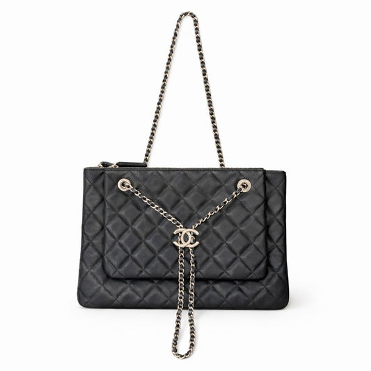CHANEL - *NEVER USED* DOUBLE FLAP BAG QUILTED BLACK LEATHER