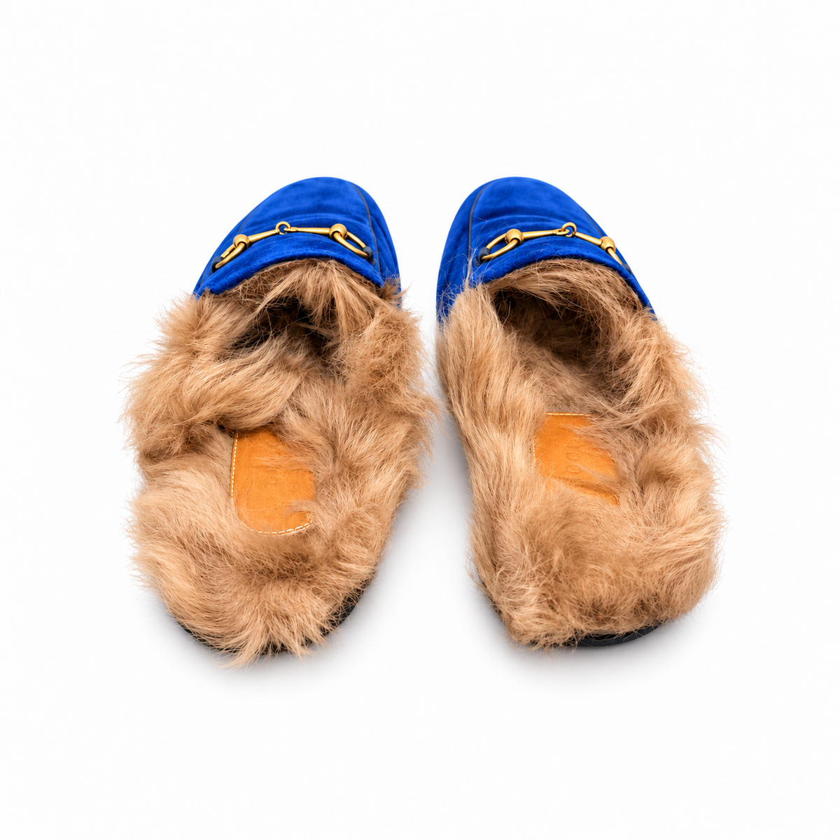 GUCCI - LOAFER PRINCETOWN BLUE VELVET FUR-LINED SIZE 38 EU
