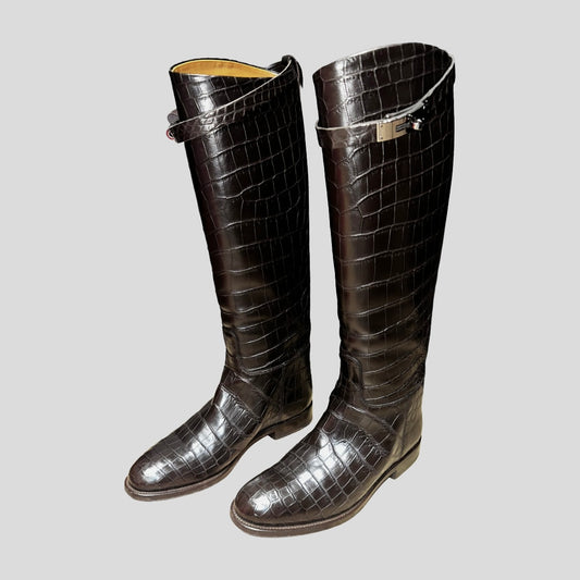 HERMÈS – HIGH BOOTS JUMPING BROWN CROCODILE SIZE 37 EU