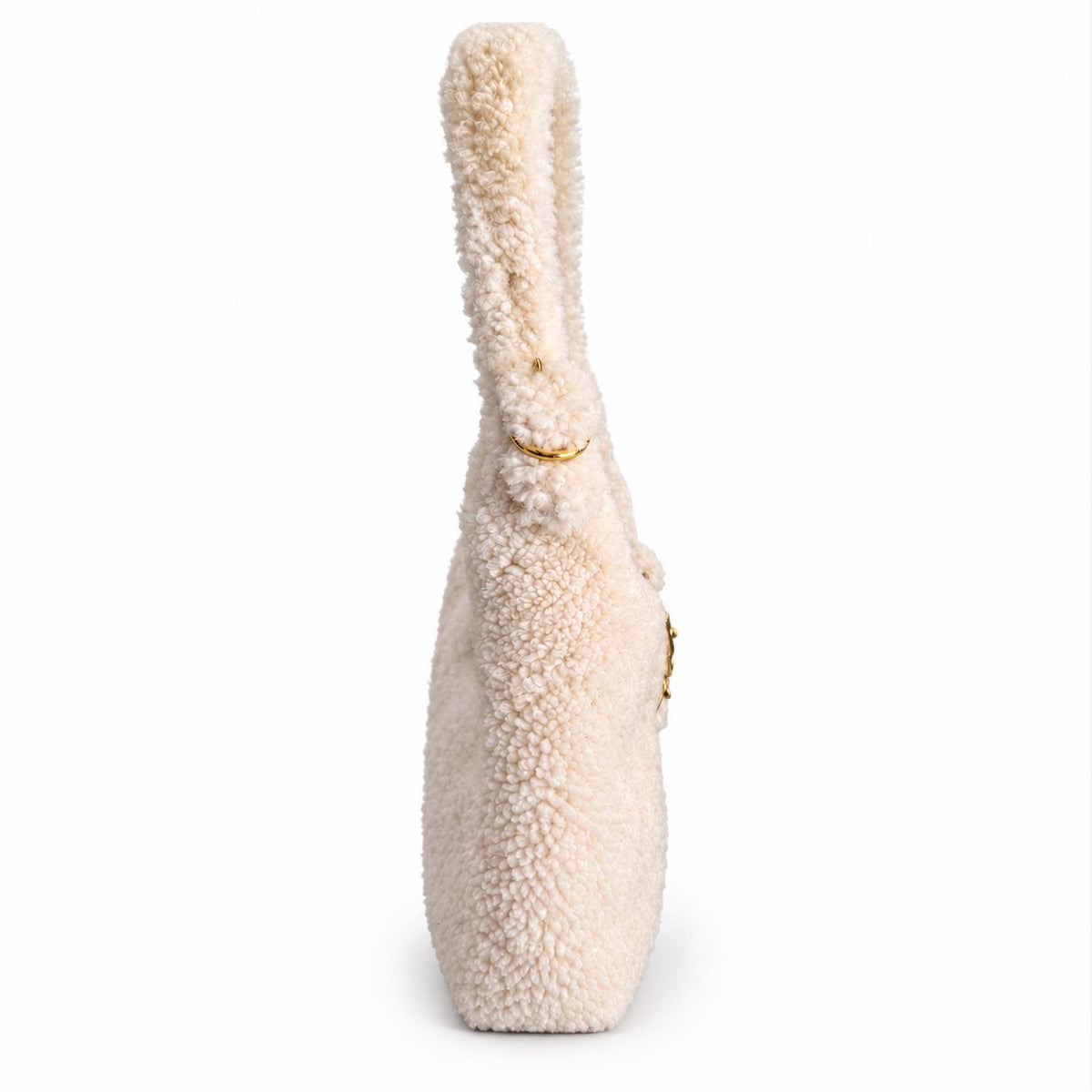 GUCCI - BAG JACKIE 1961 IVORY SHEARLING HOBO WITH GOLD TONE & STRAP