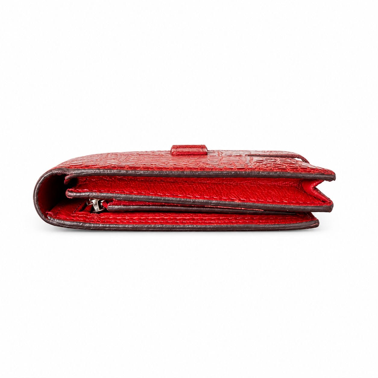 HERMÈS - WALLET BEARN RED ALLIGATOR LEATHER PALLADIUM HARDWARE