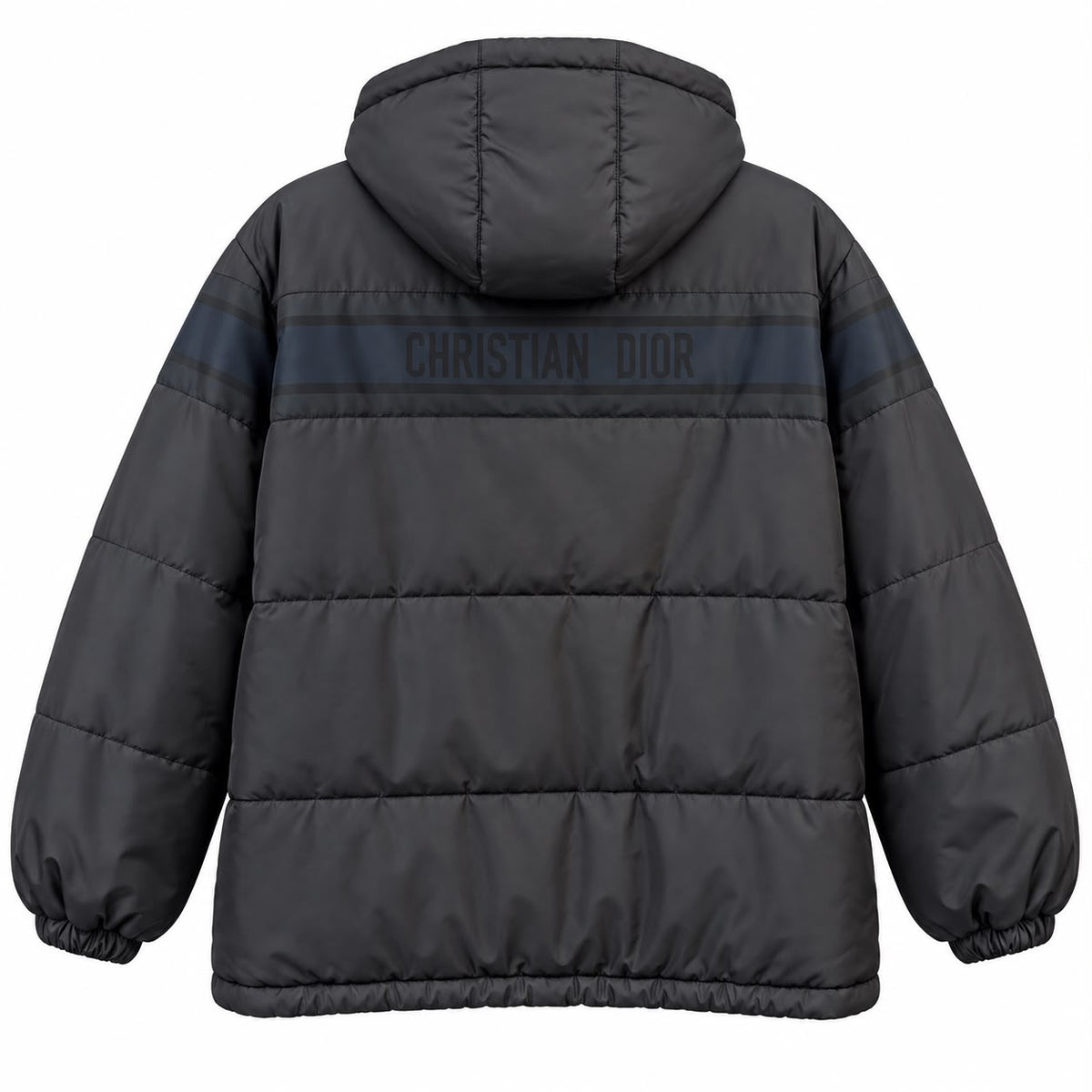 DIOR - LONG PUFFER JACKET REVERSIBLE HOODED OBLIQUE MONOGRAM IN NAVY BLUE & BLACK SIZE XS