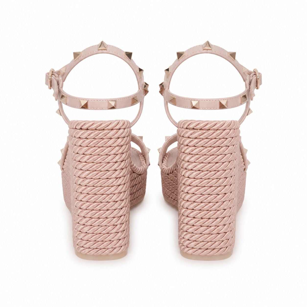 VALENTINO - WEDGE SANDALS ROCKSTUD PINK LEATHER SIZE 41 EU