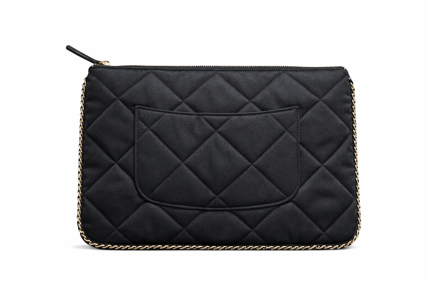 CHANEL - POUCH BLACK SATIN CHAIN-TRIM QUILTED