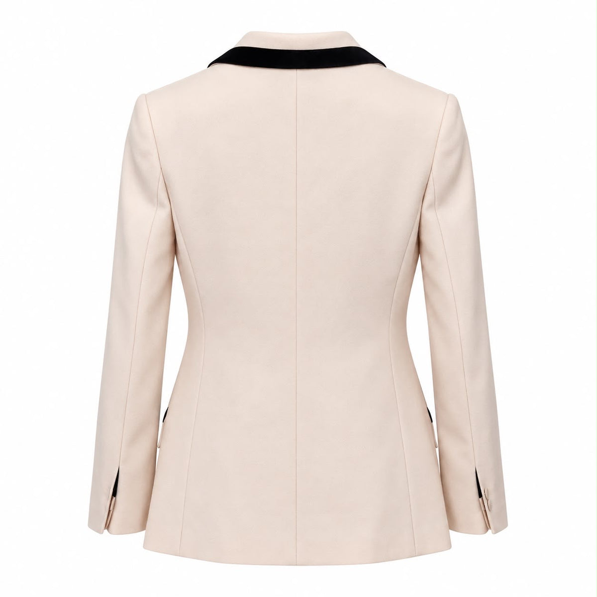 GUCCI – IVORY WOOL TROUSER SUIT WITH BLACK VELVET TRIM AND FLORAL APPLIQUÉS SIZE 42 IT