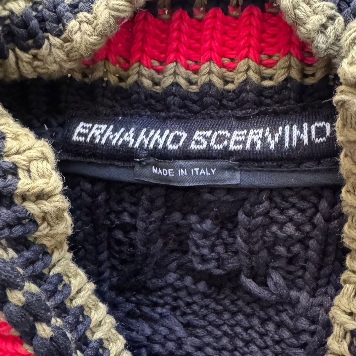 ERMANNO SCERVINO - JACKET GREEN CABLE-KNIT RED AND BLACK DETAILS SIZE 38 IT