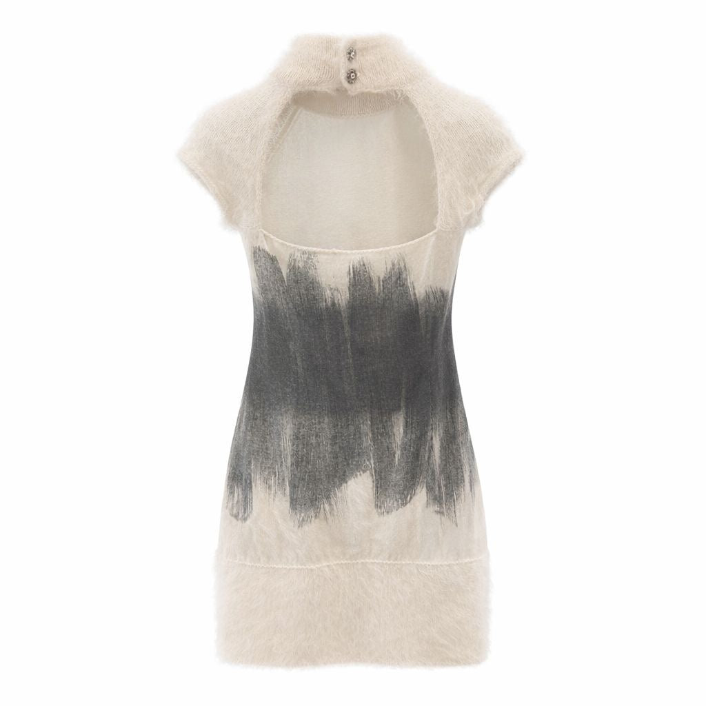 CHANEL - DRESS KNEE-LENGTH WHITE & GREY SIZE 36 FR
