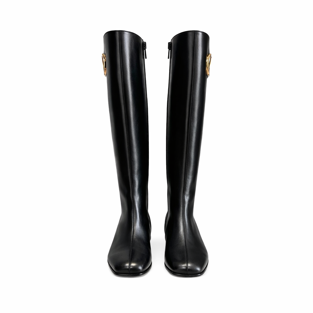 VALENTINO - *BRAND NEW* VLOGO HIGH BOOTS BLACK LEATHER SIZE 36 EU