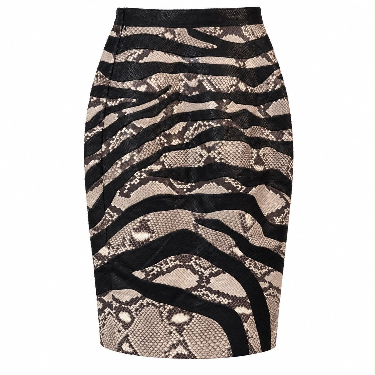 SAINT LAURENT - SKIRT MIDI BLACK & BROWN PYTHON STRIPED SIZE 34 FR