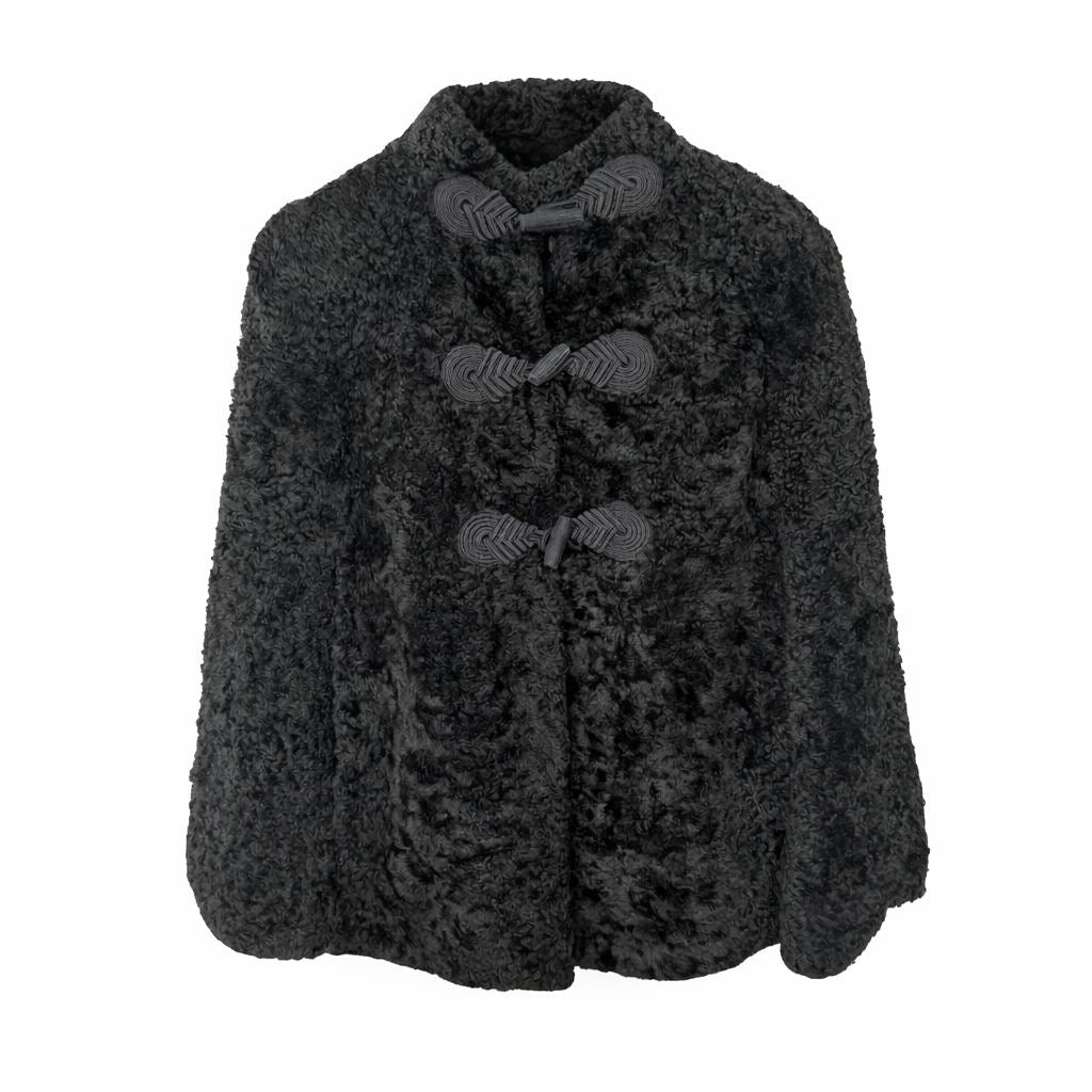 SAINT LAURENT - CAPE COAT BLACK SHEARLING SIZE 34 FR