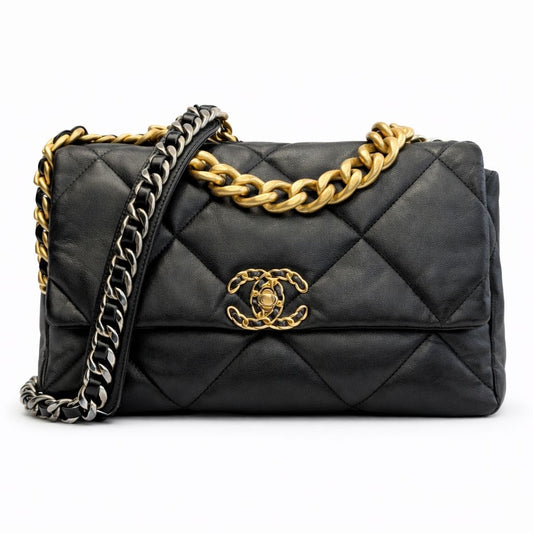 CHANEL - BAG CHANEL 19 BLACK LAMBSKIN