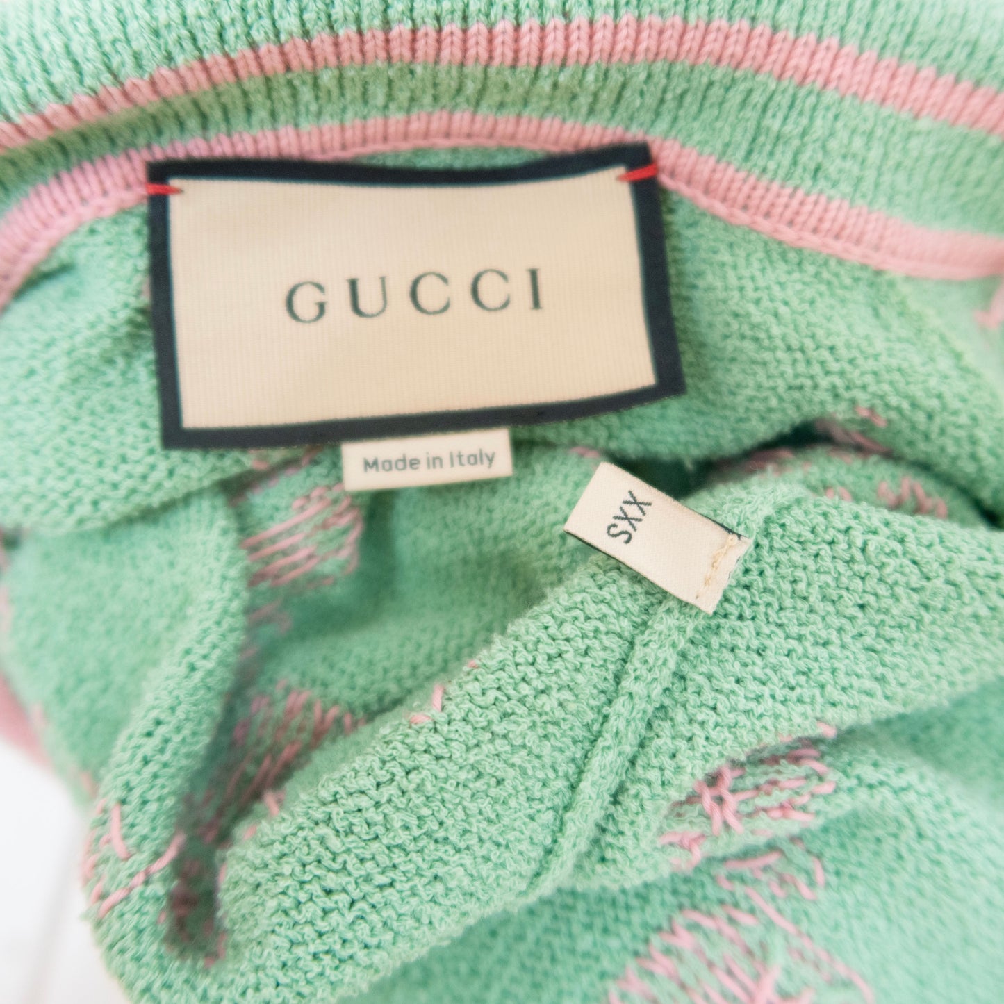 GUCCI - KNIT POLO COTTON LOGO GREEN & PINK SIZE XXS