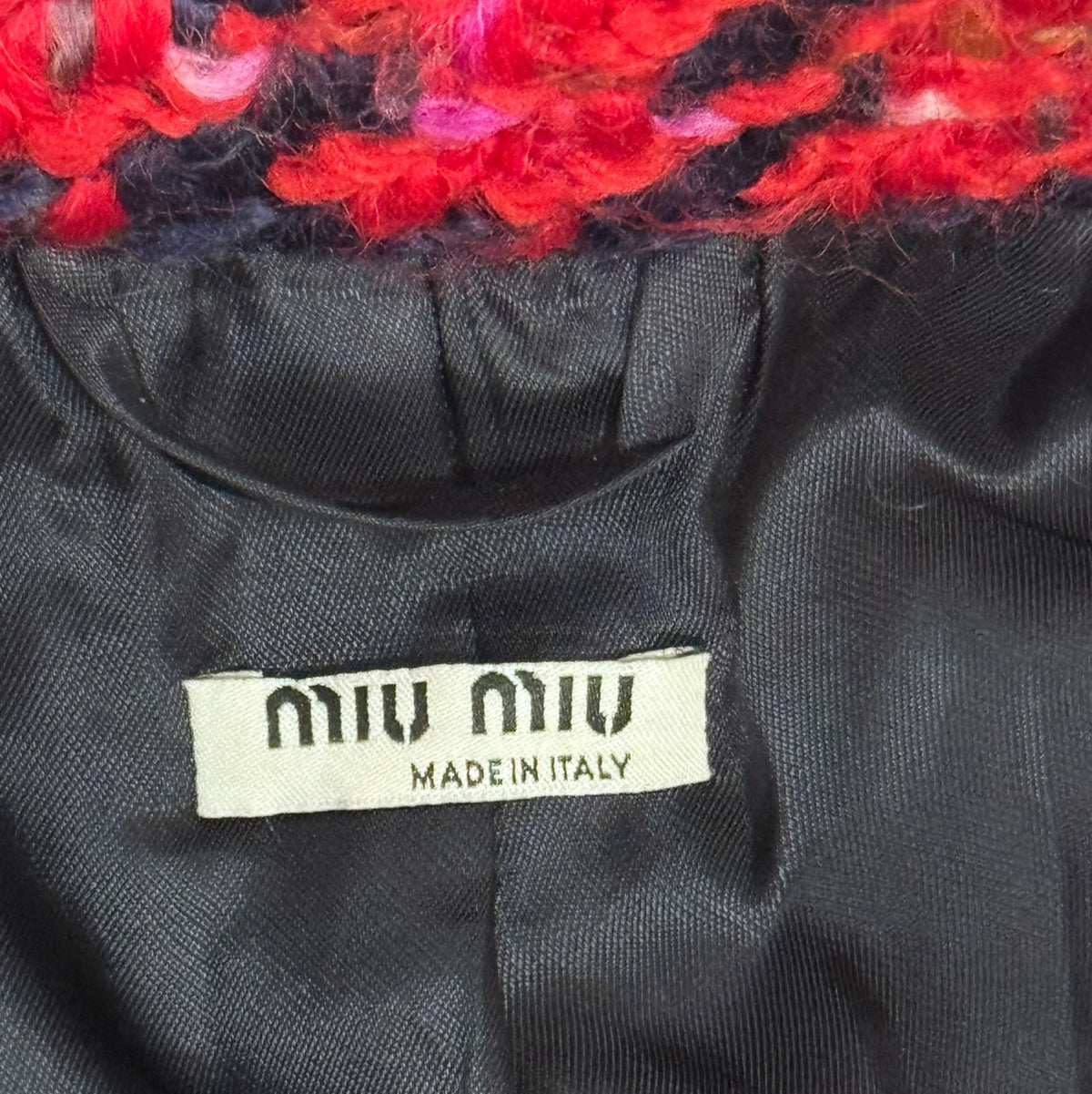 MIU MIU - COAT LONG TWEED HOUNDSTOOTH RED & NAVY BLUE SIZE 36 IT