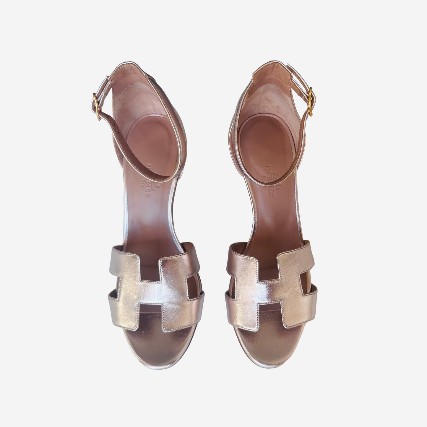 HERMÈS - METALLIC PINK LEGEND WEDGE SANDALS SIZE 36,5 EU