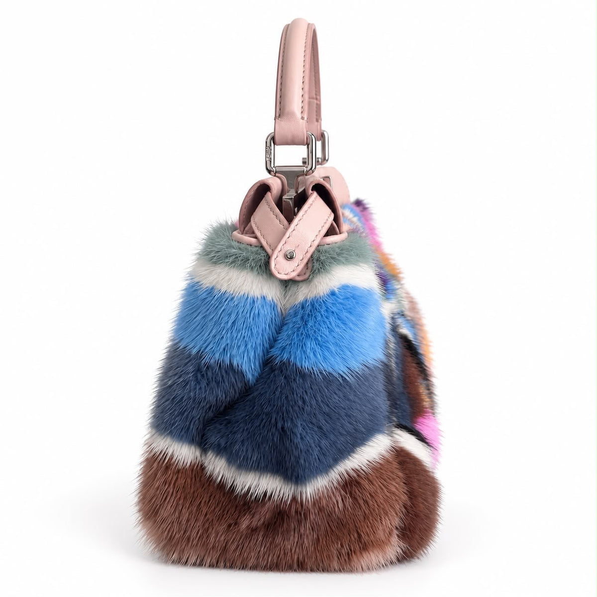 FENDI - BAG PEEKABOO MULTICOLOR PATCHWORK FUR & PINK LEATHER SILVER-TONE HARDWARE