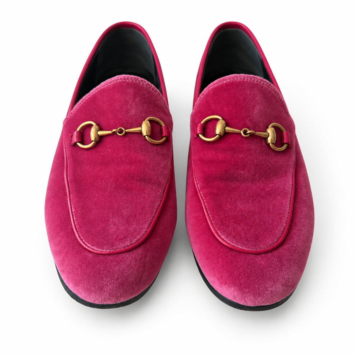 GUCCI – PINK FUCHSIA VELVET HORSEBIT LOAFERS WITH GOLD-TONE HARDWARE SIZE 37 EU