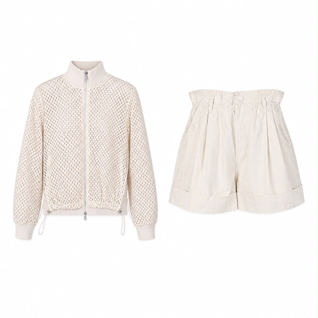 MONCLER -JACKET & SHORTS SET BEIGE TECHNICAL SIZE 42 IT