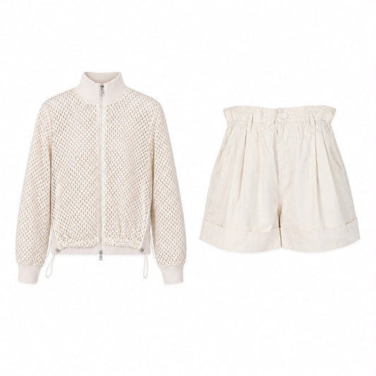 MONCLER -JACKET & SHORTS SET BEIGE TECHNICAL SIZE 42 IT