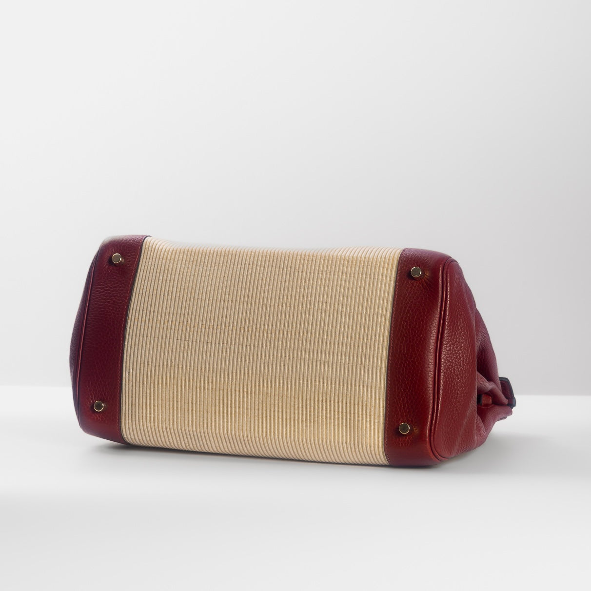 HERMÈS - *RARE* BIRKIN 35 HANDBAG ROUGE H TAURILLON CLEMENCE LEATHER AND CRINOLINE CANVAS WITH GOLD HARDWARE