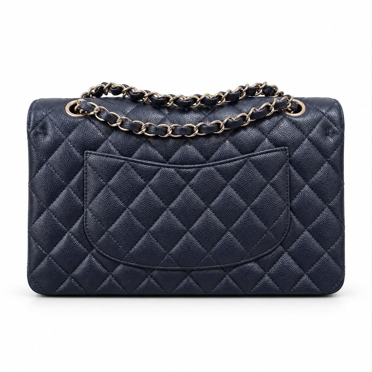 CHANEL - BAG TIMELESS CLASSIC DOUBLE FLAP MEDIUM BLUE NAVY CAVIAR LEATHER WITH SILVER TONE HARDWARE
