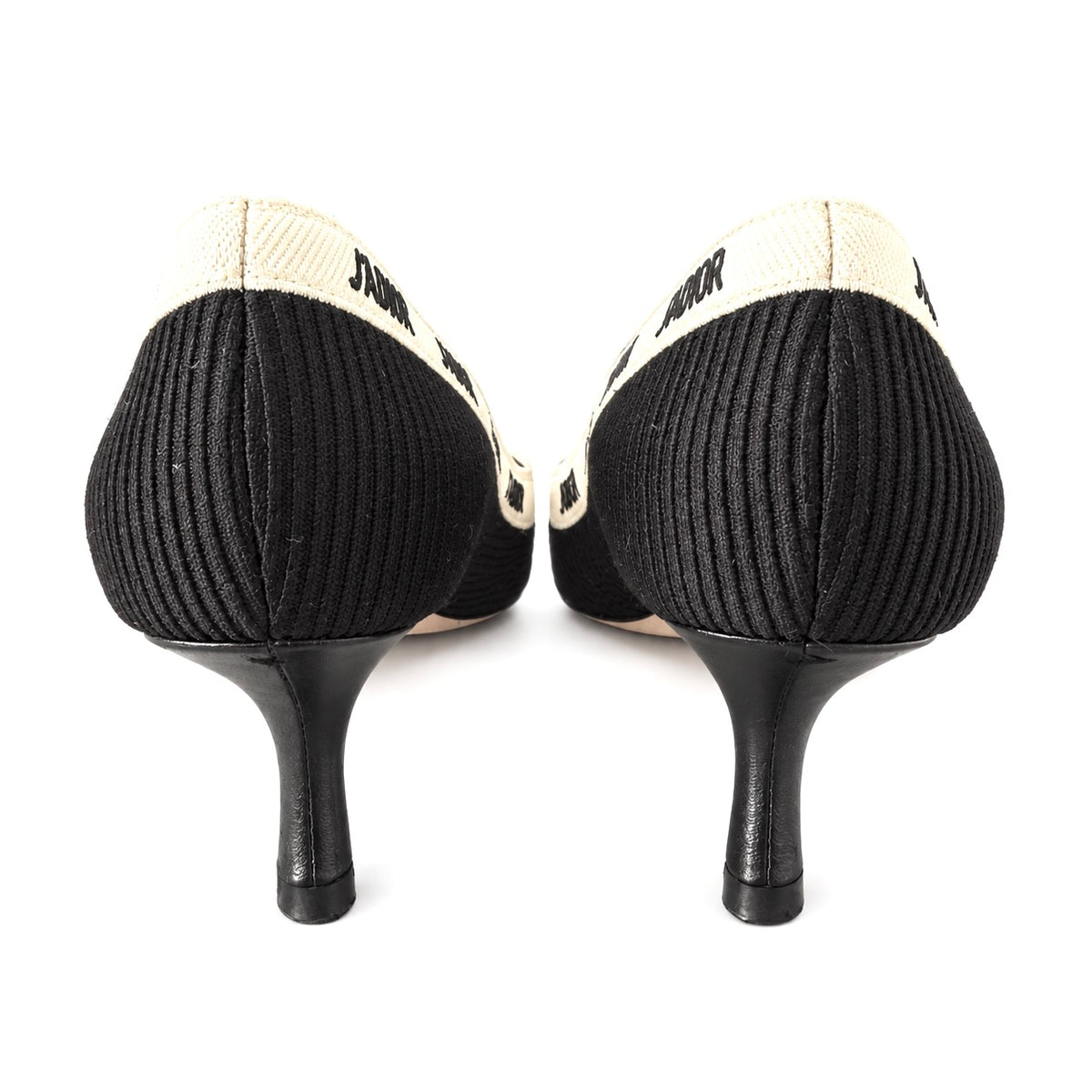 DIOR - PUMPS J’ADIOR BLACK RIBBED FABRIC POINTED-TOE WITH IVORY LOGO TRIM SIZE 38 EU
