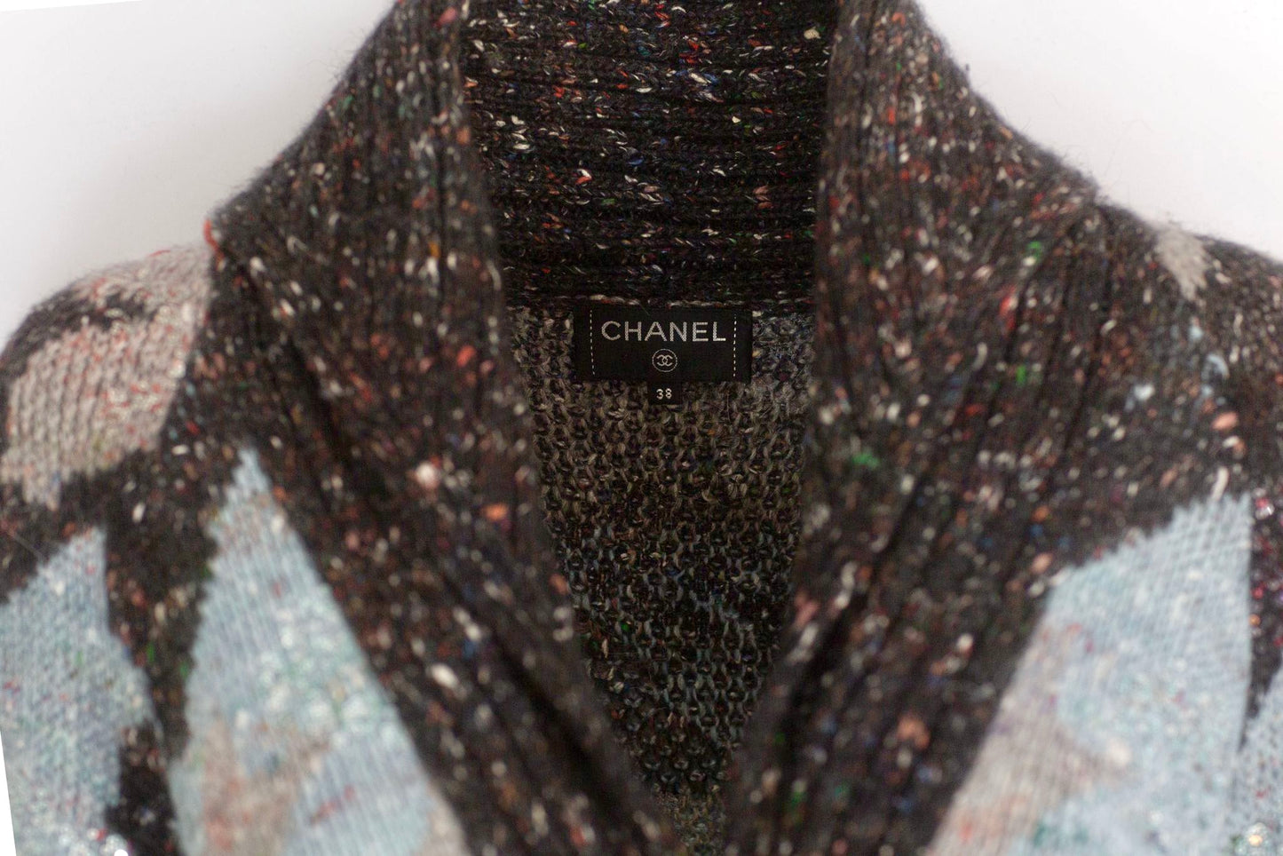 CHANEL - LONG COAT MULTICOLOR WITH SEQUINS EMBROIDERY SIZE 38 FR