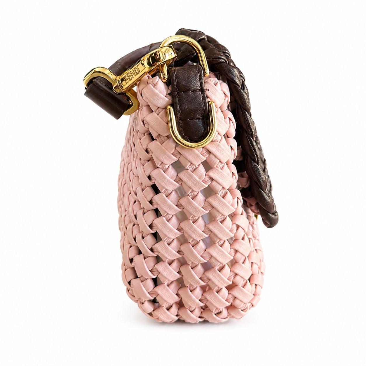 FENDI - *LIMITED EDITION* BAG BAGUETTE INTRECCIATO NAPPA LEATHER PINK AND BROWN
