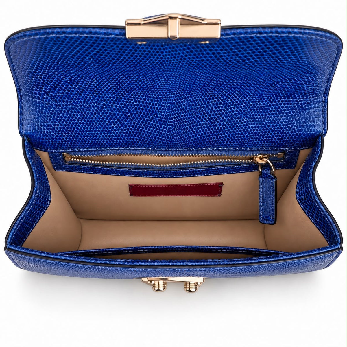 VALENTINO - BAG ROCKSTUD GLAM LOCK BLUE LIZARD-EMBOSSED LEATHER SILVER-TONE HARDWARE
