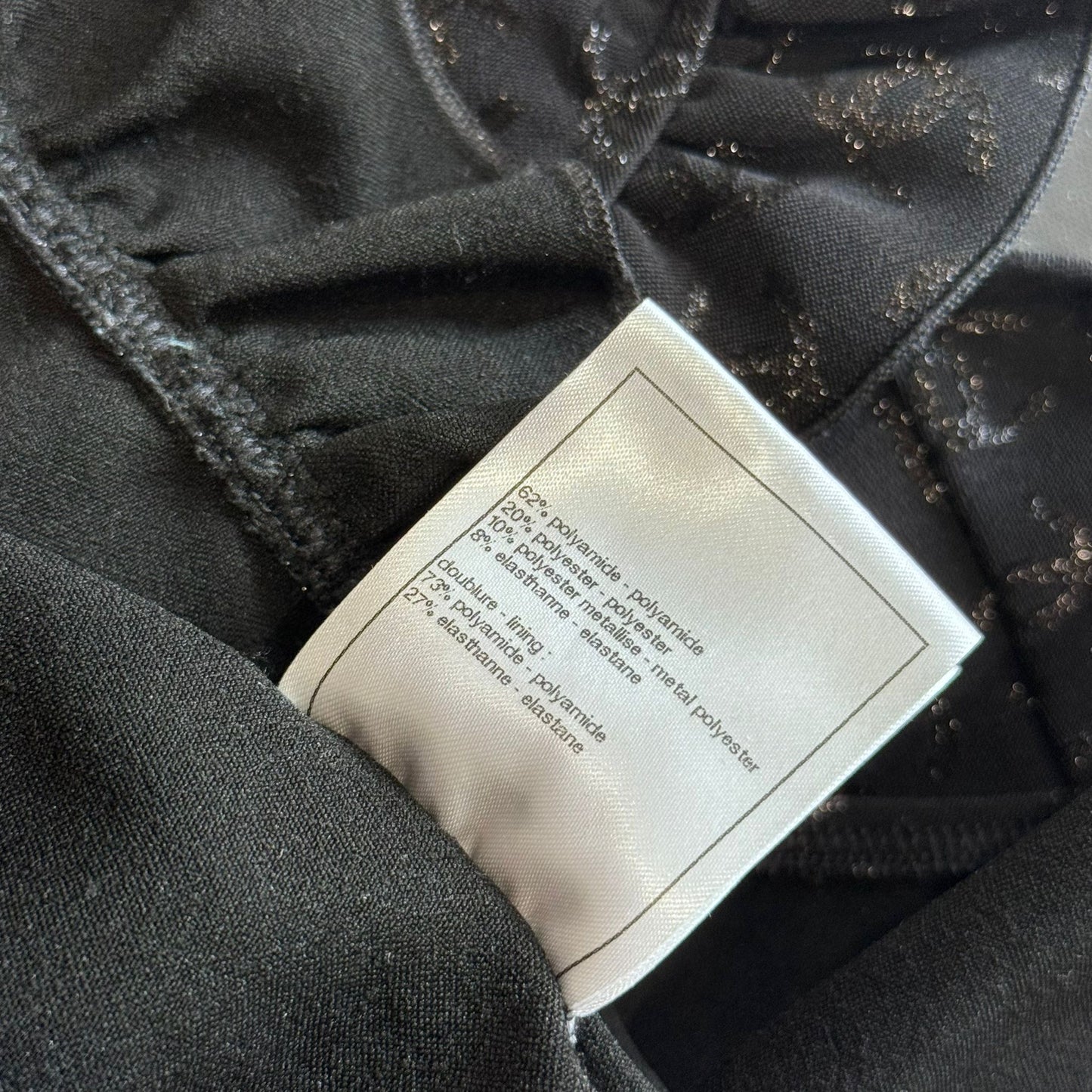 CHANEL - ONE-PIECE SWIMSUIT BLACK LOGOS WITH RUFFLES SIZE 40 FR