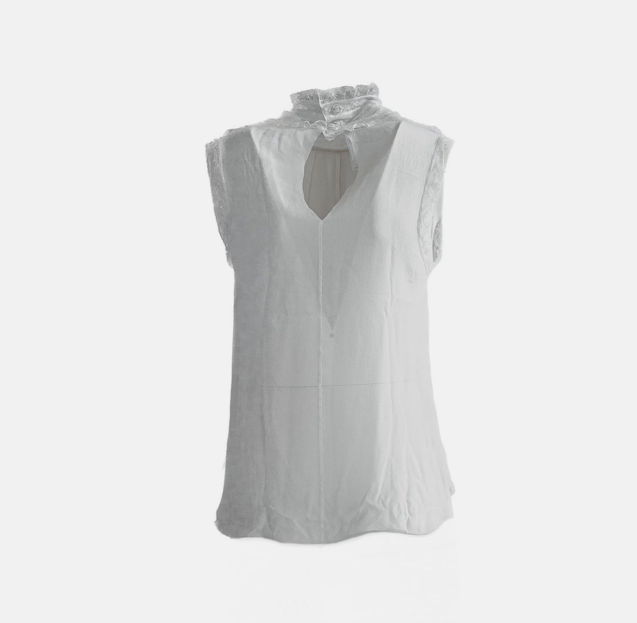 CHANEL - BLOUSE IVORY SLEVELESS HIGH-NECK LACE SIZE 36 FR