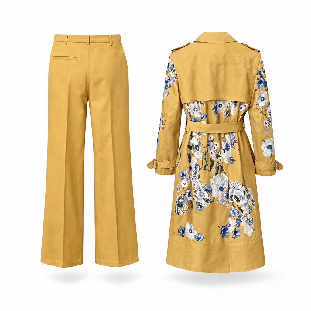 ERDEM - SET TRENCH & TROUSERS CAMEL EMBROIDERED SIZE 42 FR