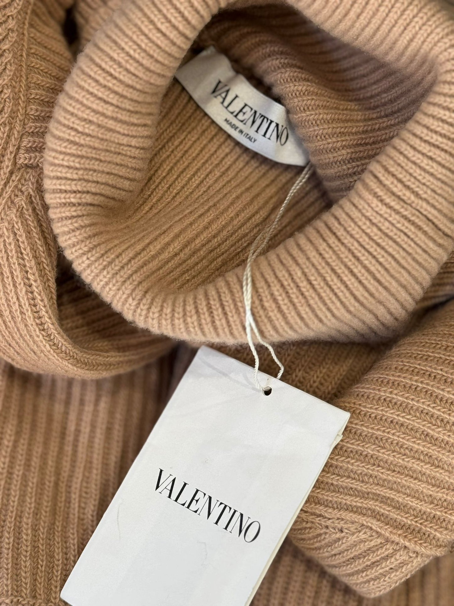 VALENTINO - SWEATER LIGHT BROWN RIBBED TURTLENECK SIZE S