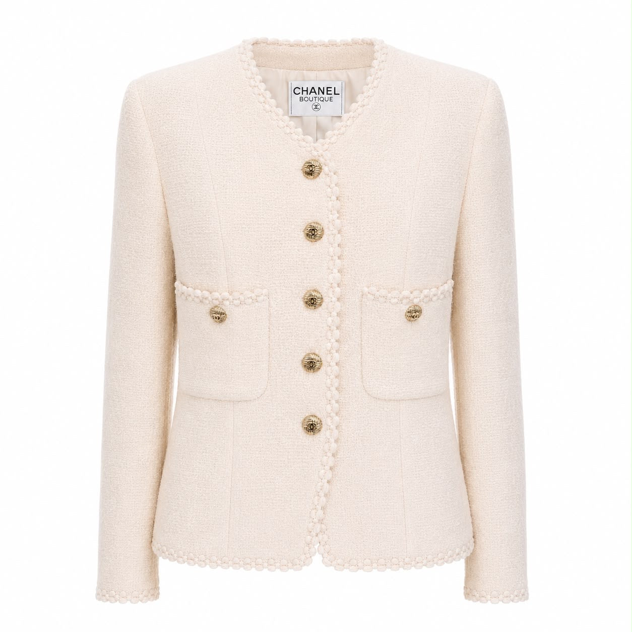 CHANEL - JACKEY TWEED IVORY WITH GOLD CC BUTTONS SIZE 38 FR