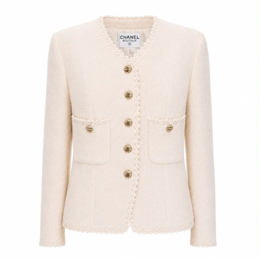 CHANEL - JACKEY TWEED IVORY WITH GOLD CC BUTTONS SIZE 38 FR