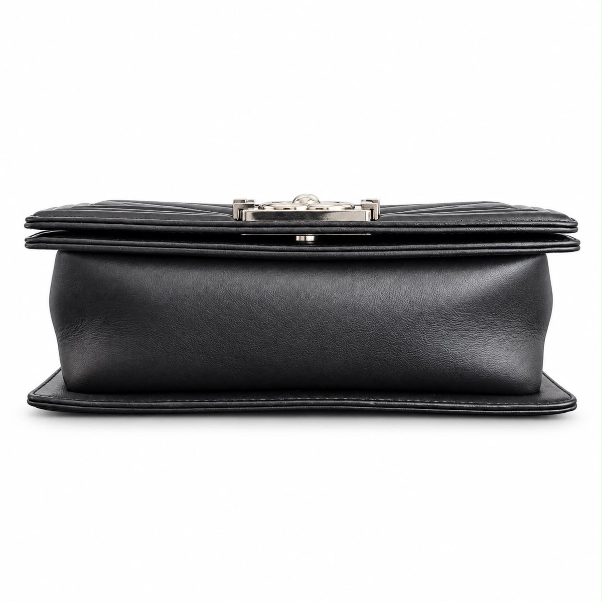 CHANEL – BOY BAG SMALL CHEVRON QUILTED BLACK LEATHER WITH RUTHENIUM HARDWARE