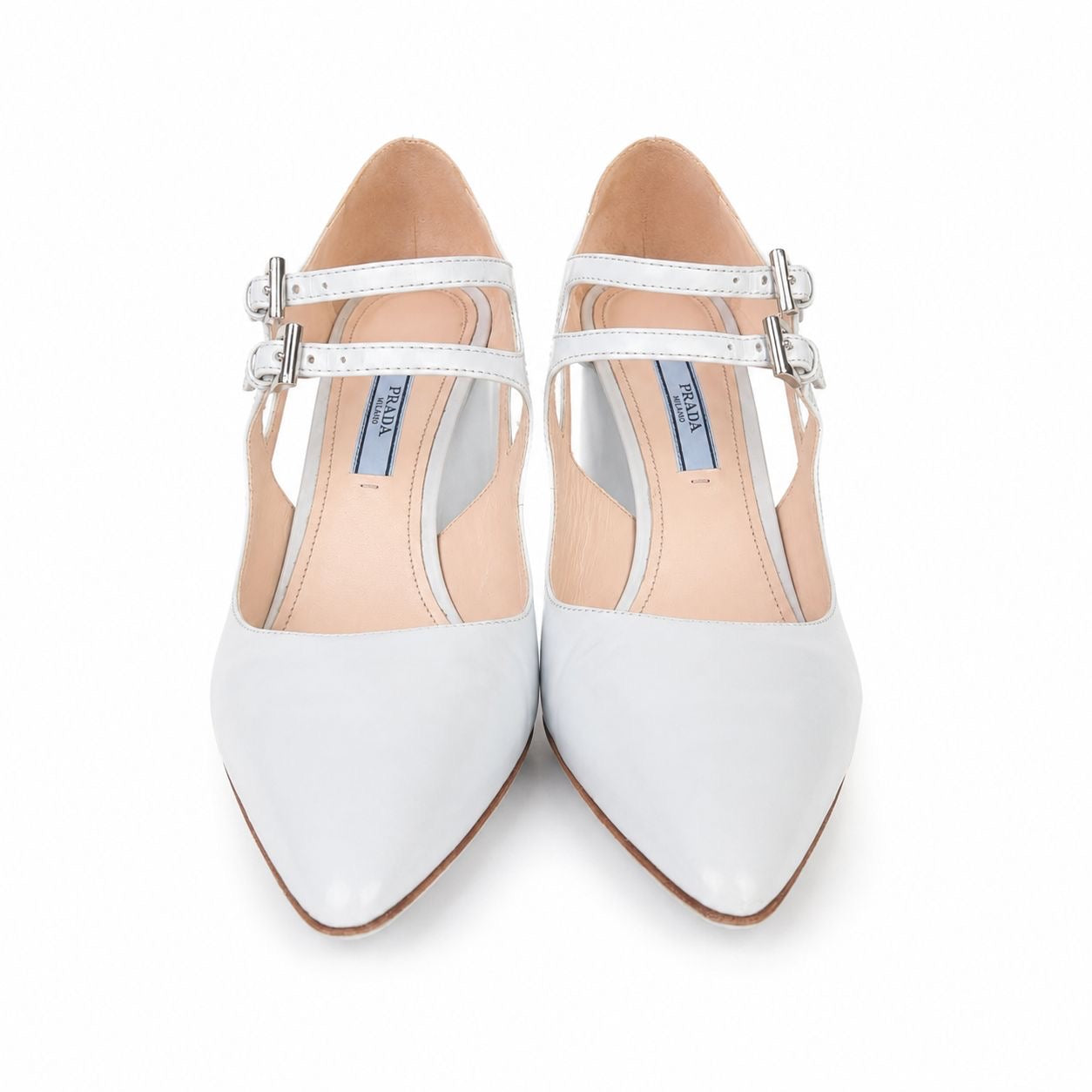 PRADA - PUMPS MARY JANE WHITE LEATHER SIZE 37 EU