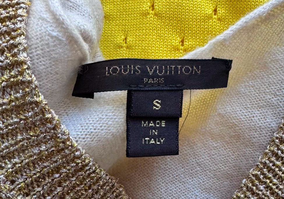 LOUIS VUITTON - DRESS KNIT MIDI V-NECK GOLD CREAM AND YELLOW SIZE S