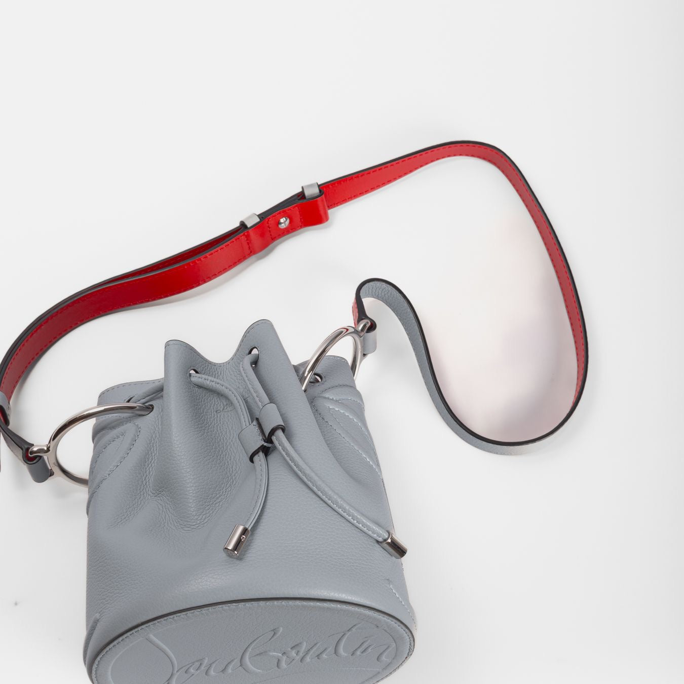 LOUBOUTIN - BAG BUCKET BY MY SIDE GREY LEATHER WITH STRAP